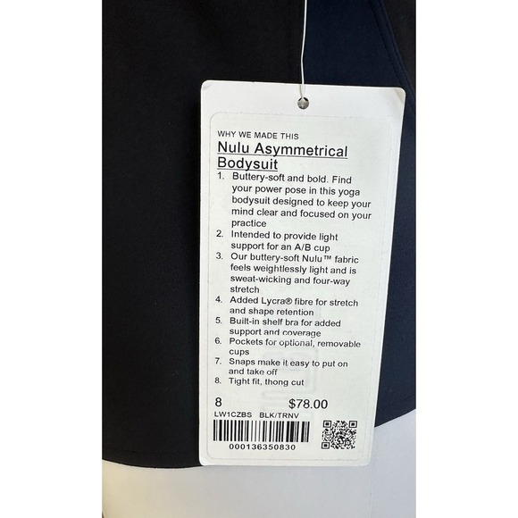 Lululemon Nulu Asymmetrical Bodysuit Black True Navy Size 8 Buttery Soft Yoga - Picture 10 of 12